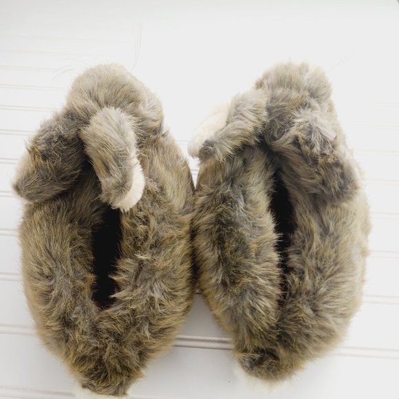 Novelty Plush Slippers Rabbit/ Bunny Faux Fur Brown and Tan Size M (7-8) - Picture 5 of 13